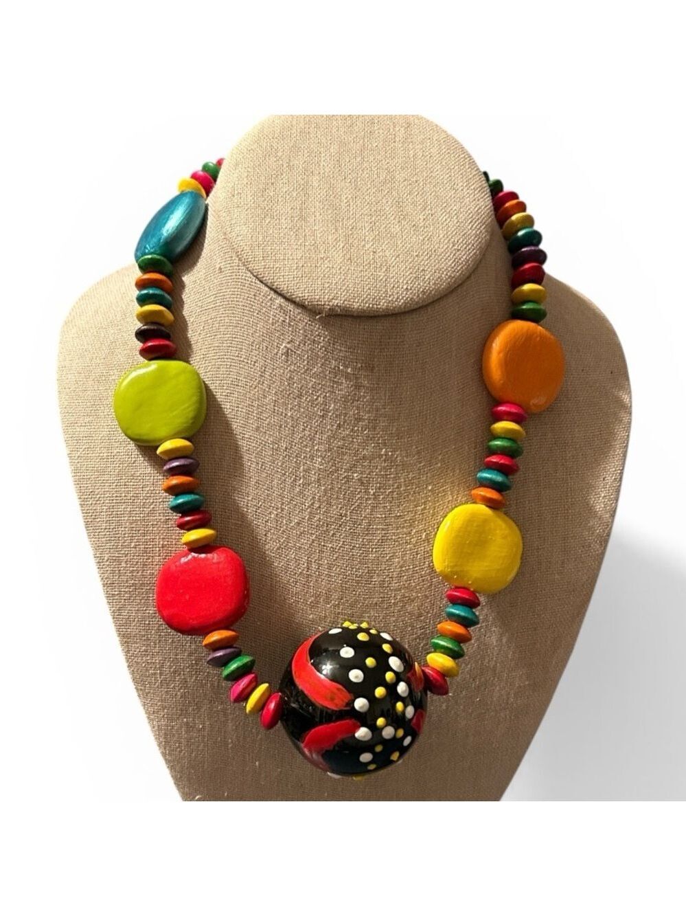 Wooden Bauble and Bead Choker Statement Multicolor Necklace
